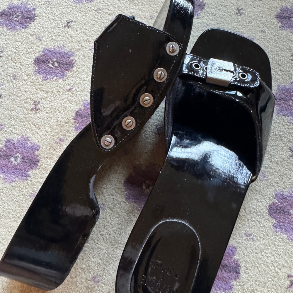 Re/done x dr scholls Black Patent Leather Sandals with Silver Accents